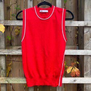 Zara Contrast Stitch Knit Tank Top Red Size XL